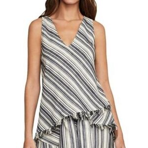 BCBG‎ Maxazria Top XS Sleeveless Ruffle Fringe Striped Asymmetrical NWOT